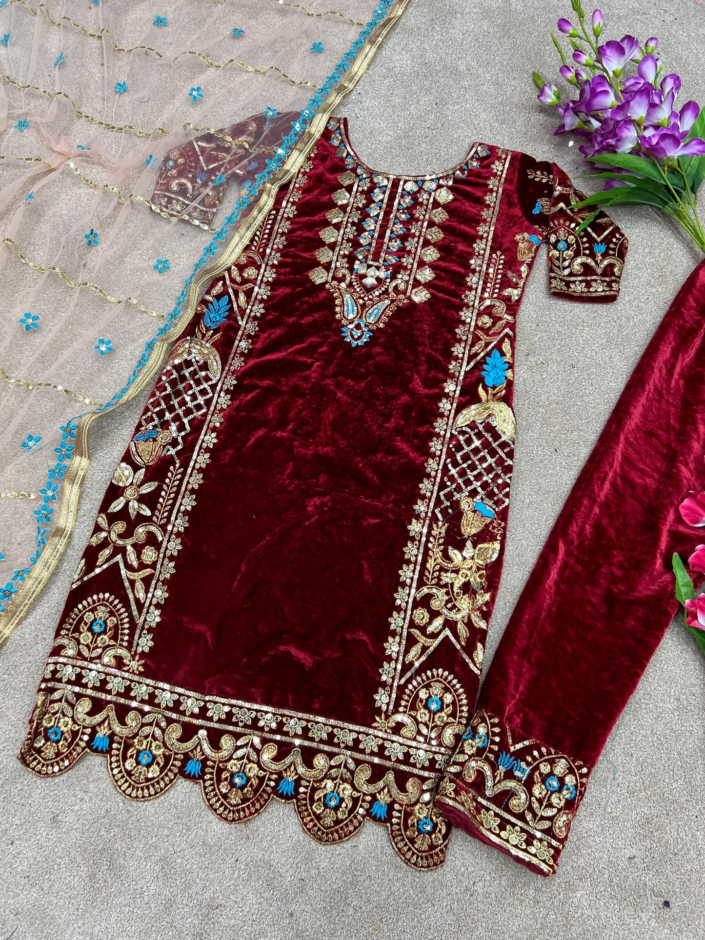 Velvet Embroidery Suit