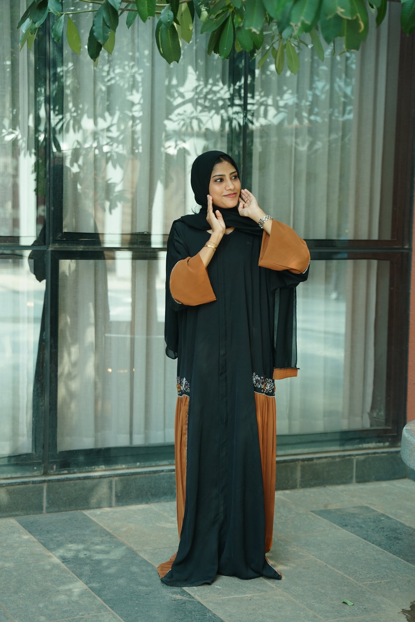 Handworked pleated abaya