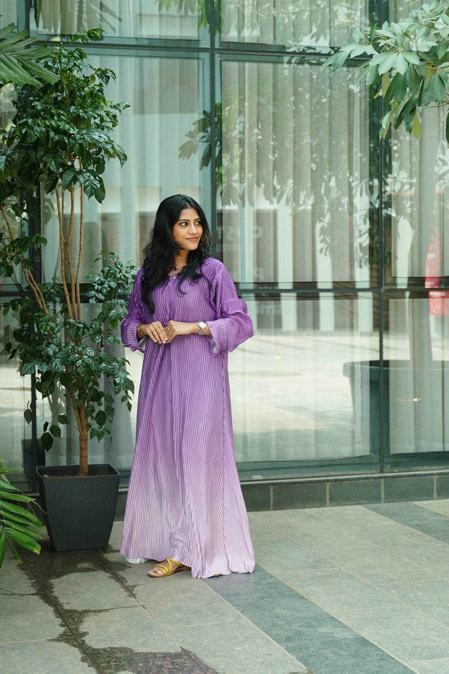 Lavender shaded pleated gown