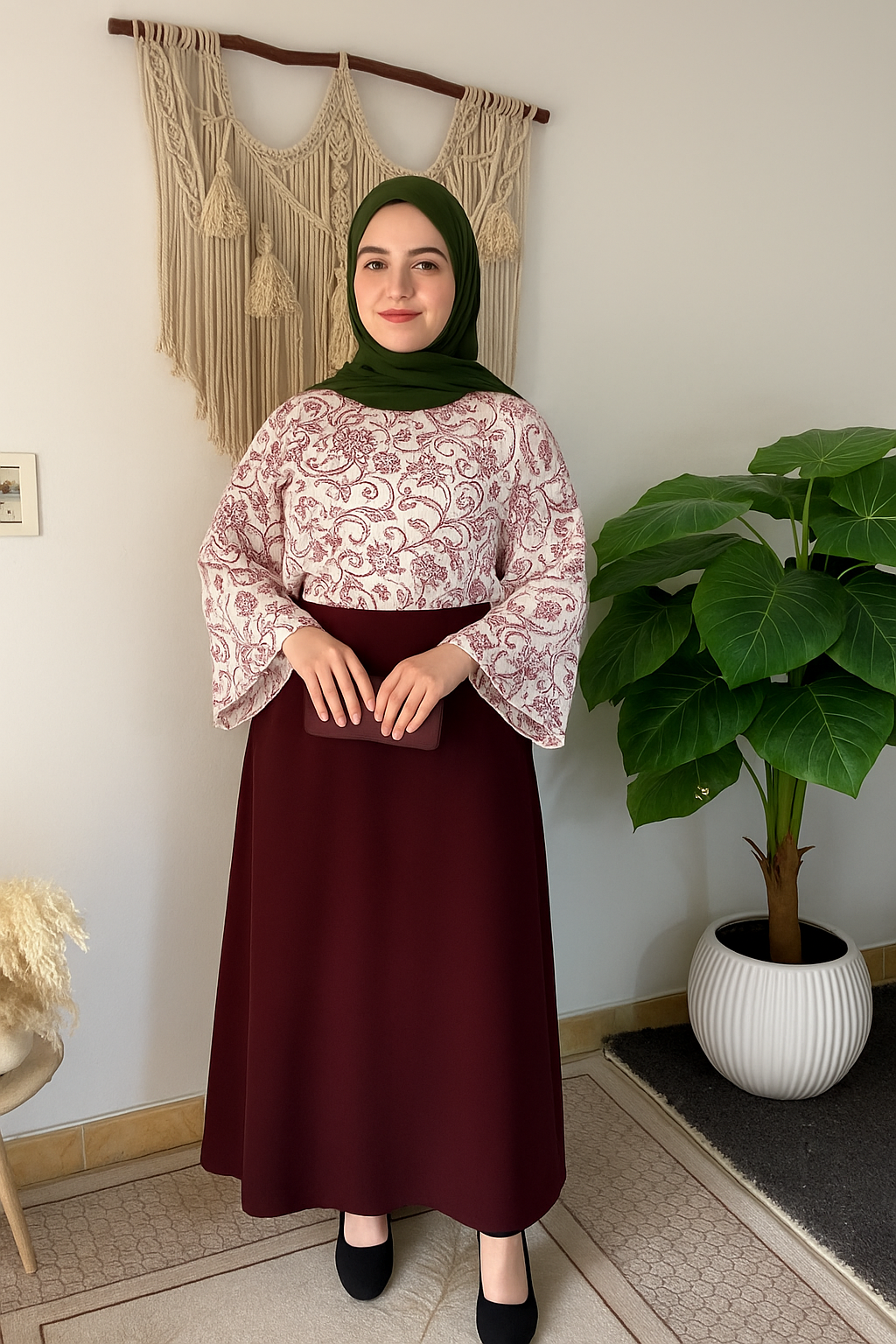 Printed top and cey skirt