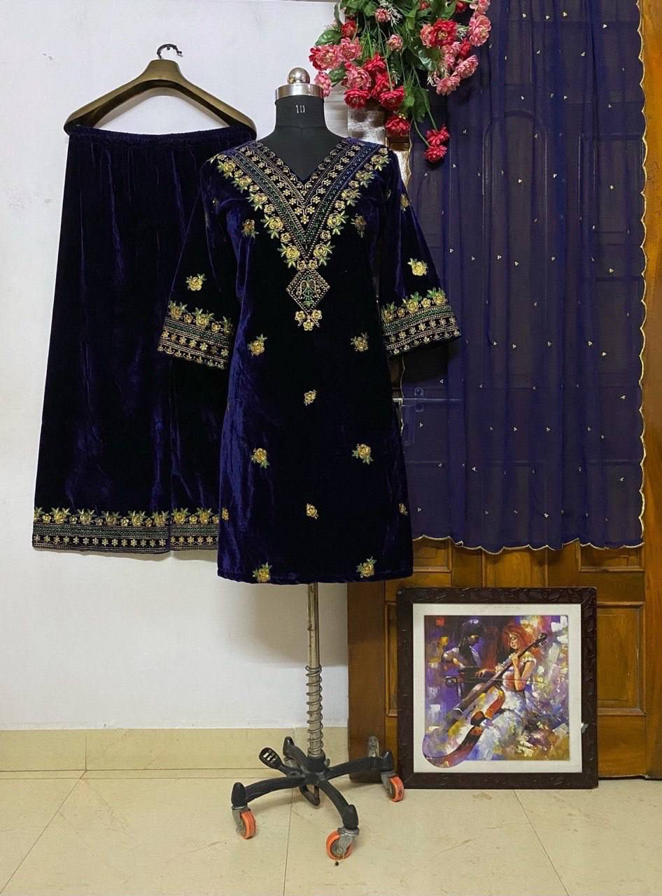 Velvet embroidered suite
