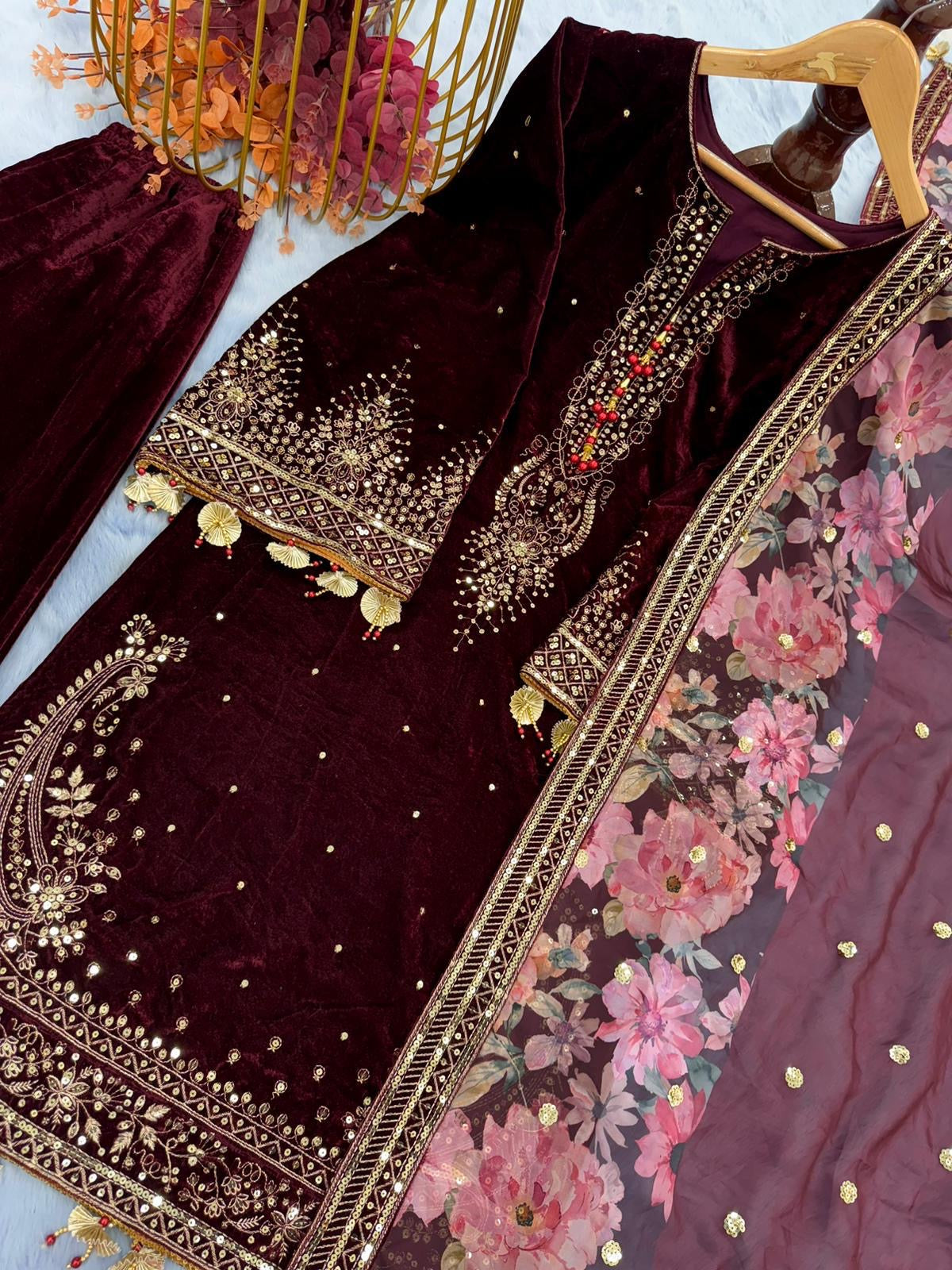 Velvet Embroidery Suit