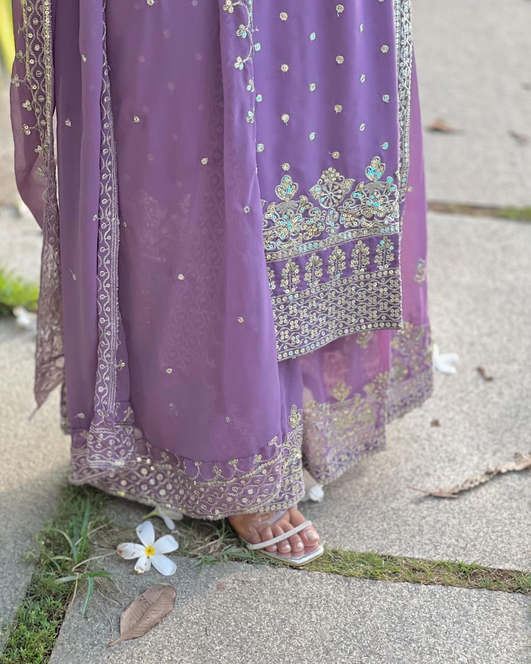 Embroidered sequence work gharara