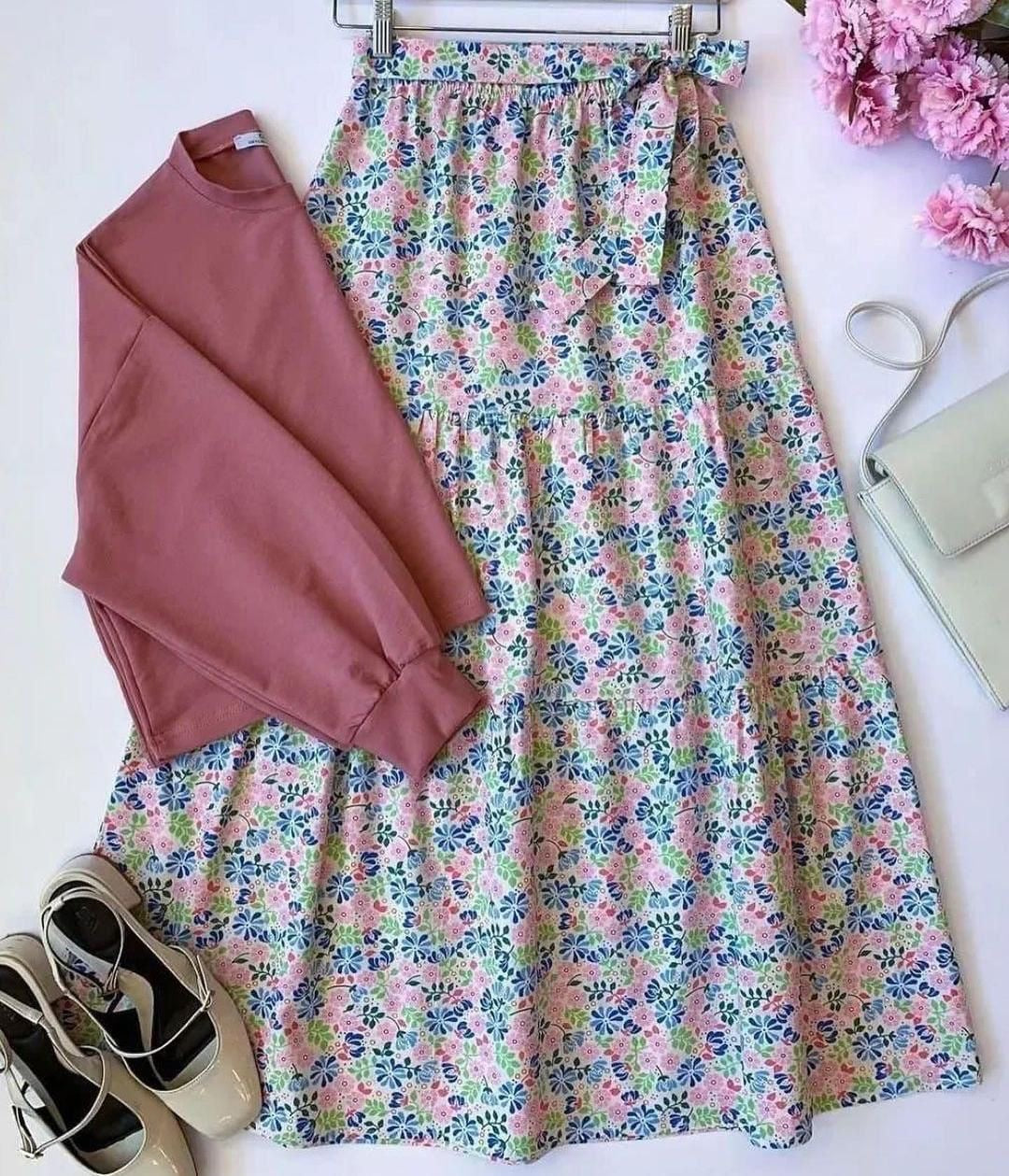 Banyan top and printed skirt