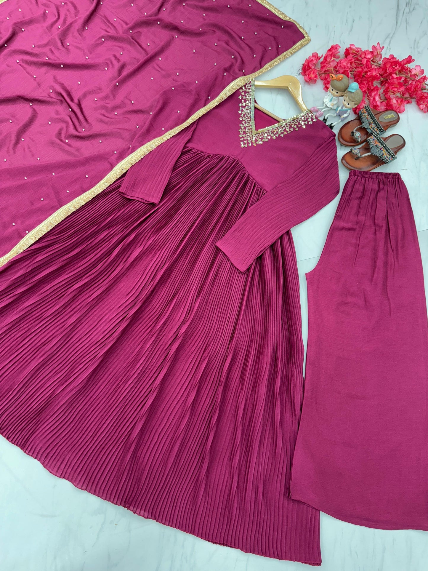 Pleated gown set