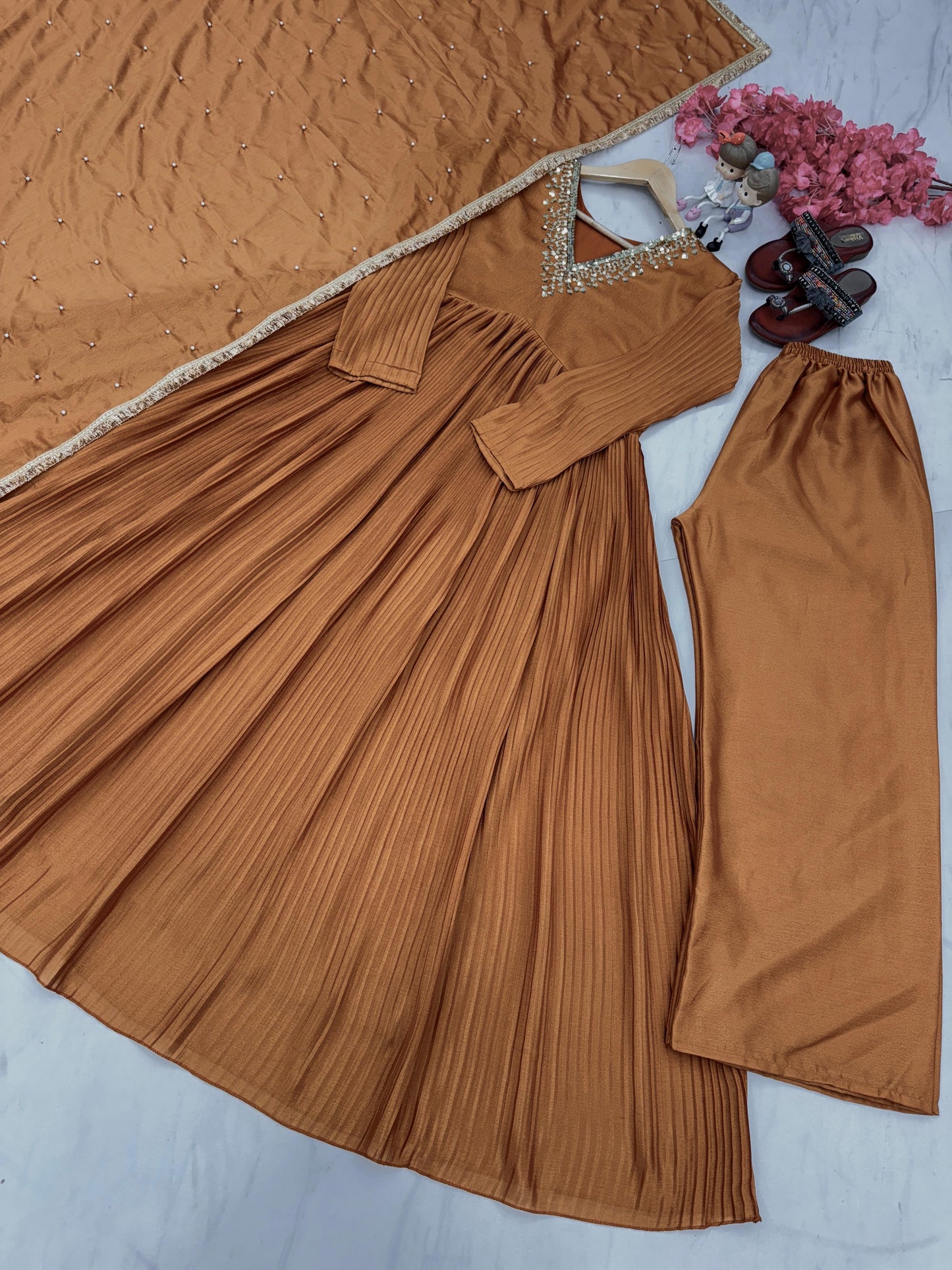Pleated gown set