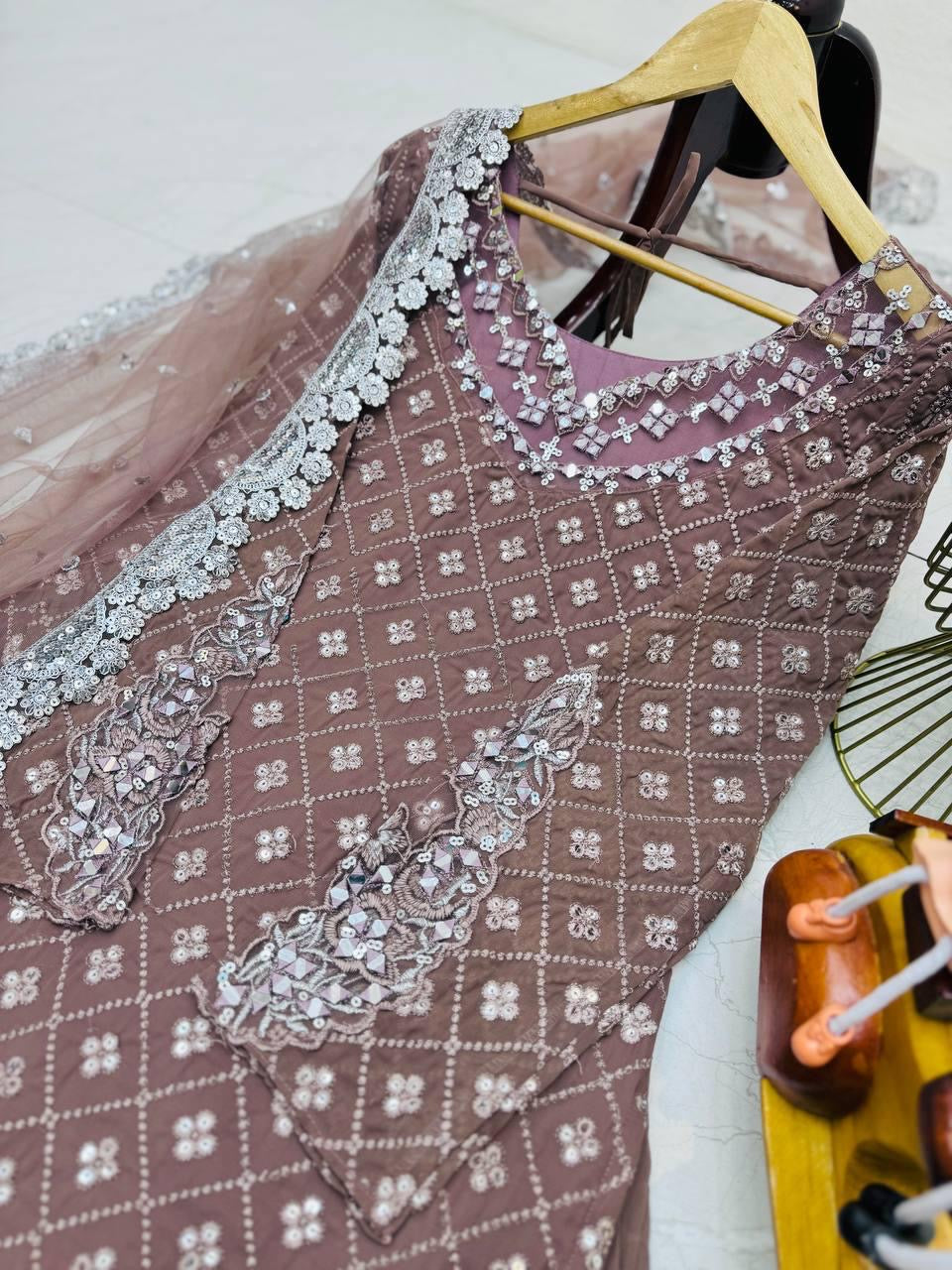 Mirror sequence embroidered suite