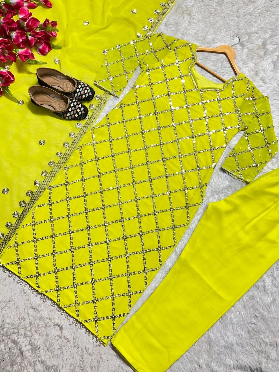 Designer sequence embroidered suite