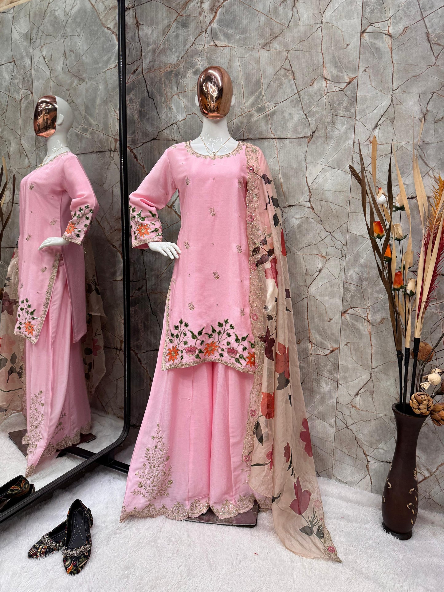 Embroidered chinon gharara