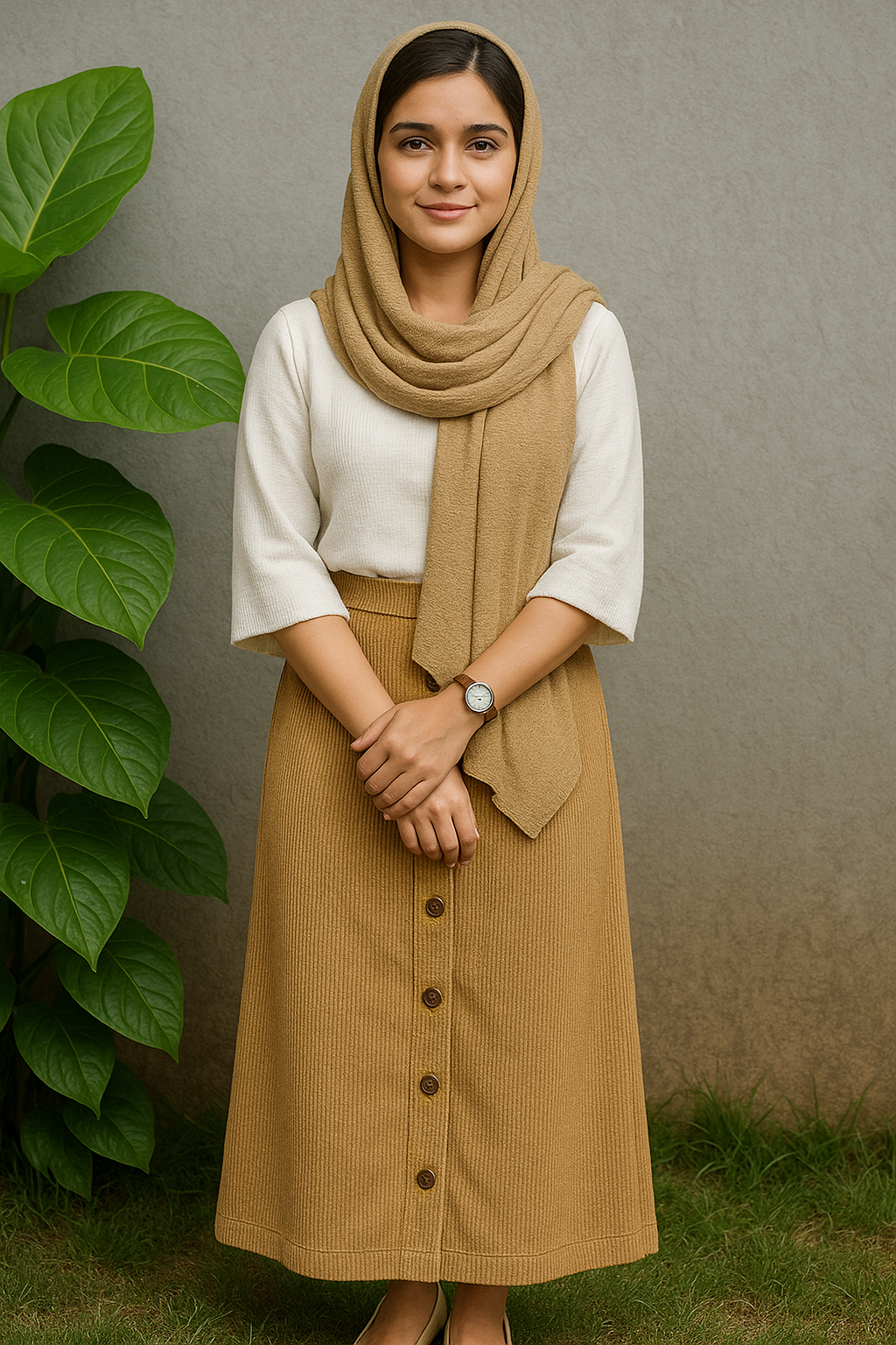 Corduroy skirt and cey top