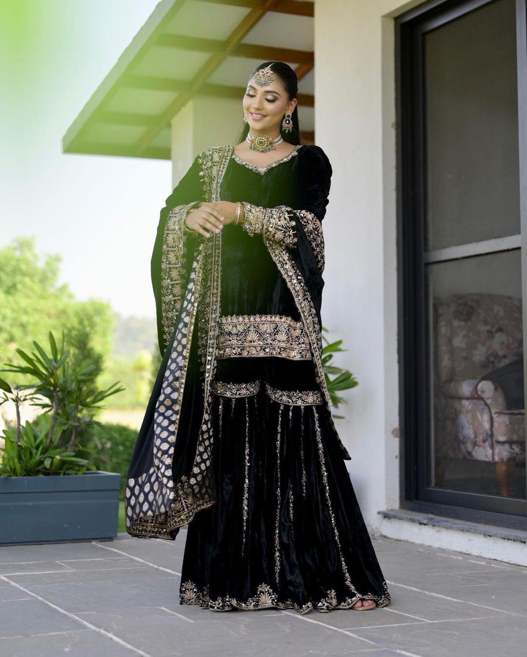Velvet Sharara Suit