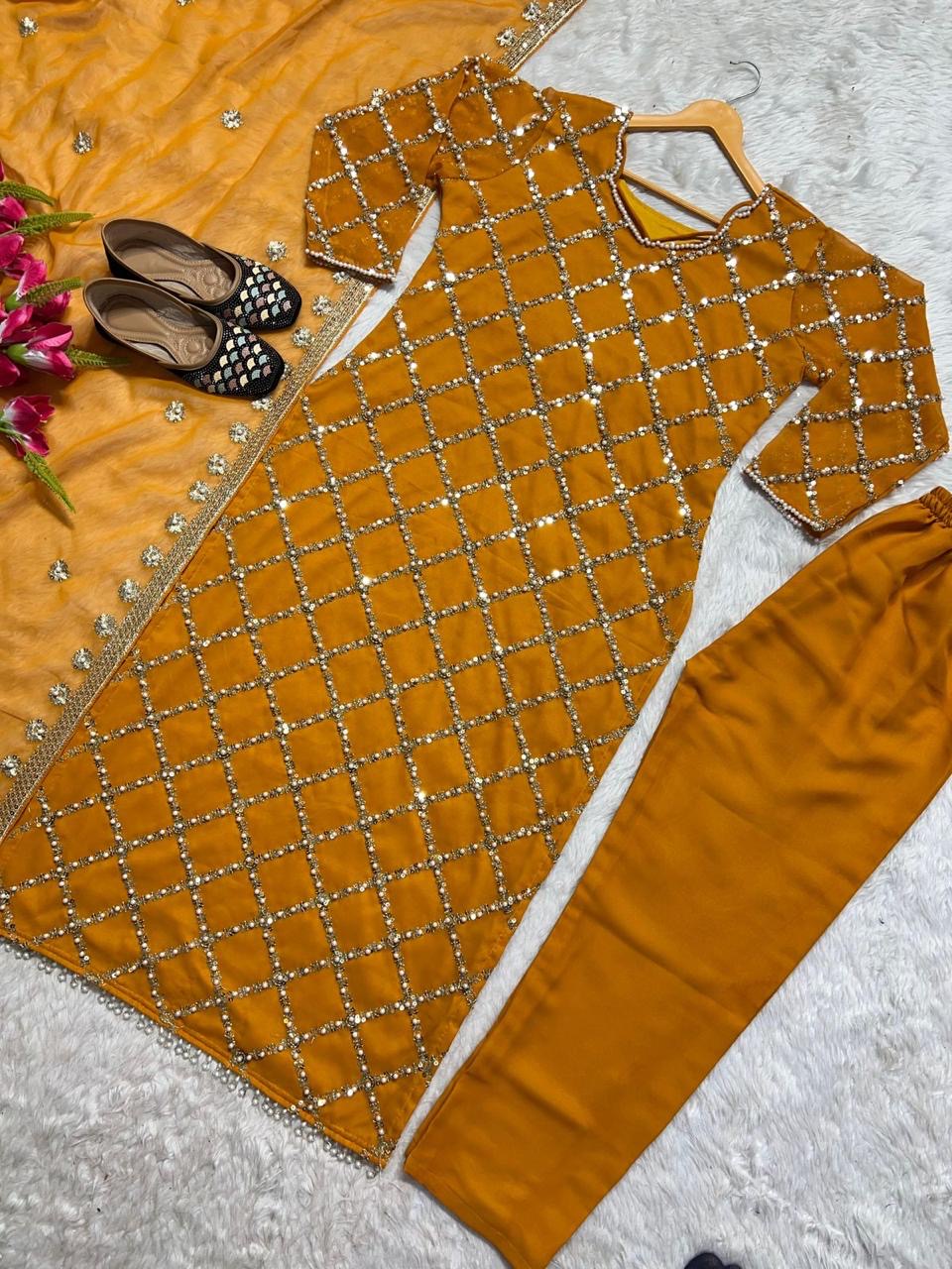 Designer sequence embroidered suite