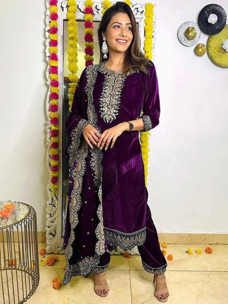 Velvet embroidered top and palazzo