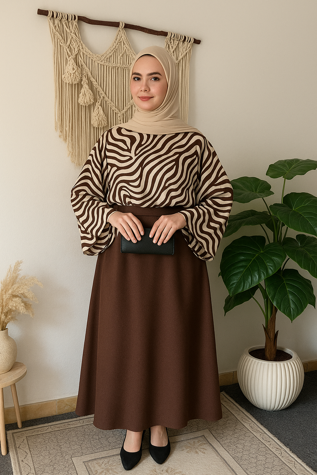 Printed top and cey skirt