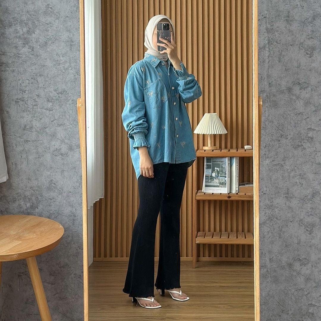 Denim embroidered top