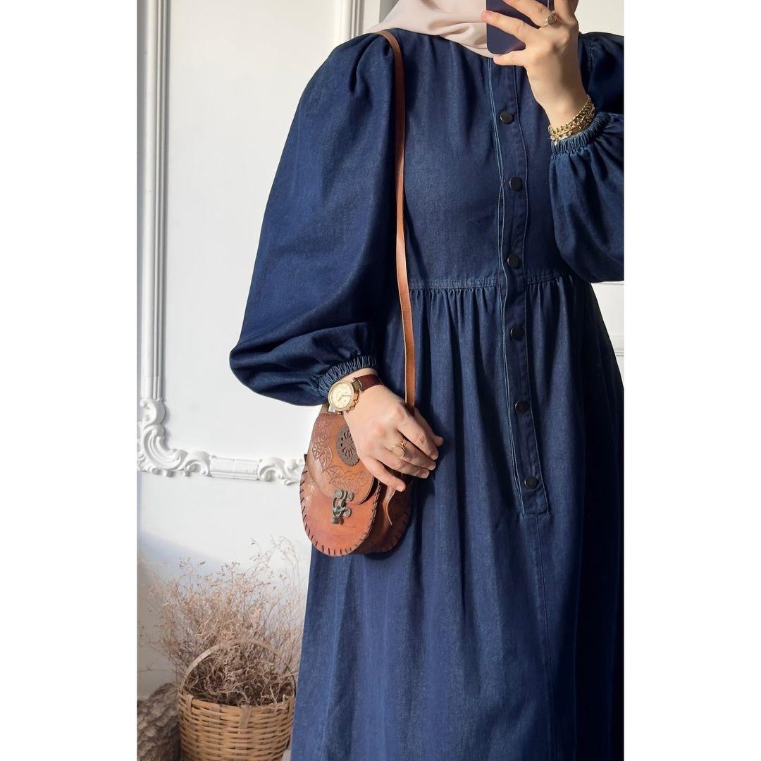 Denim gown with buttons