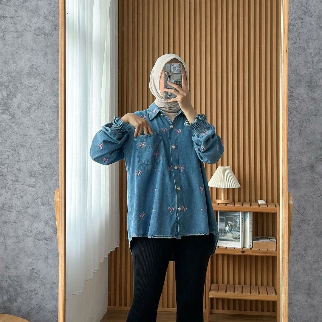Denim embroidered top