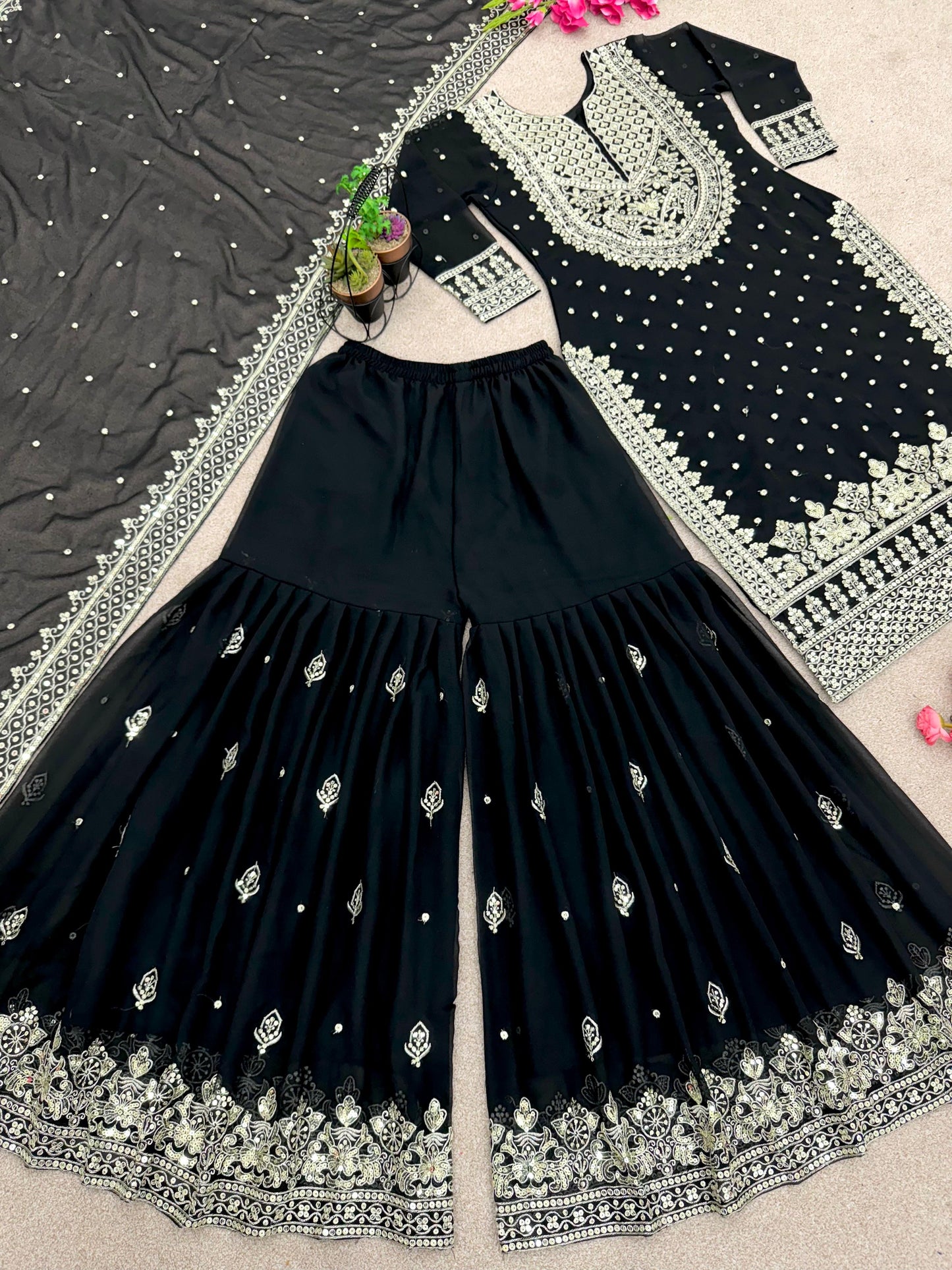 Embroidered sequence work gharara