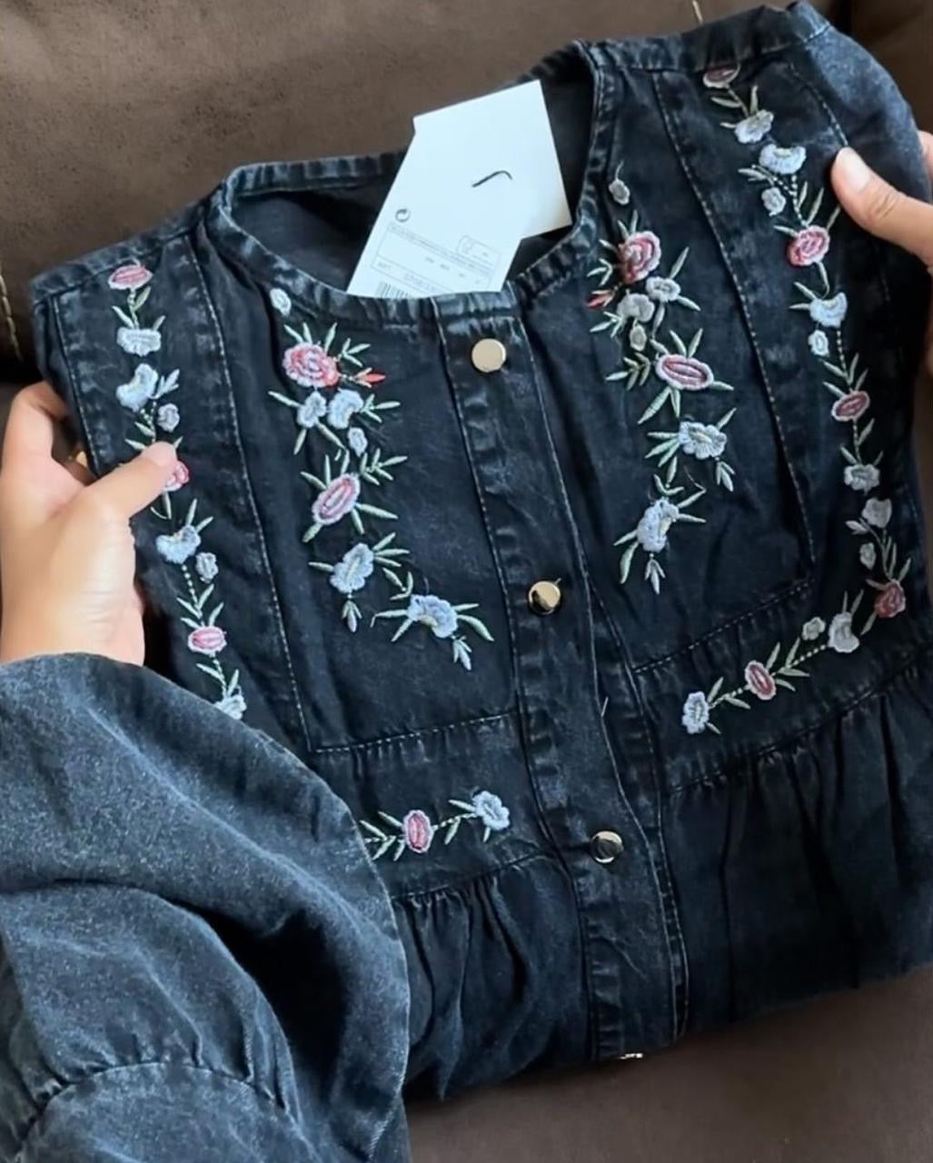 Denim embroidered gown