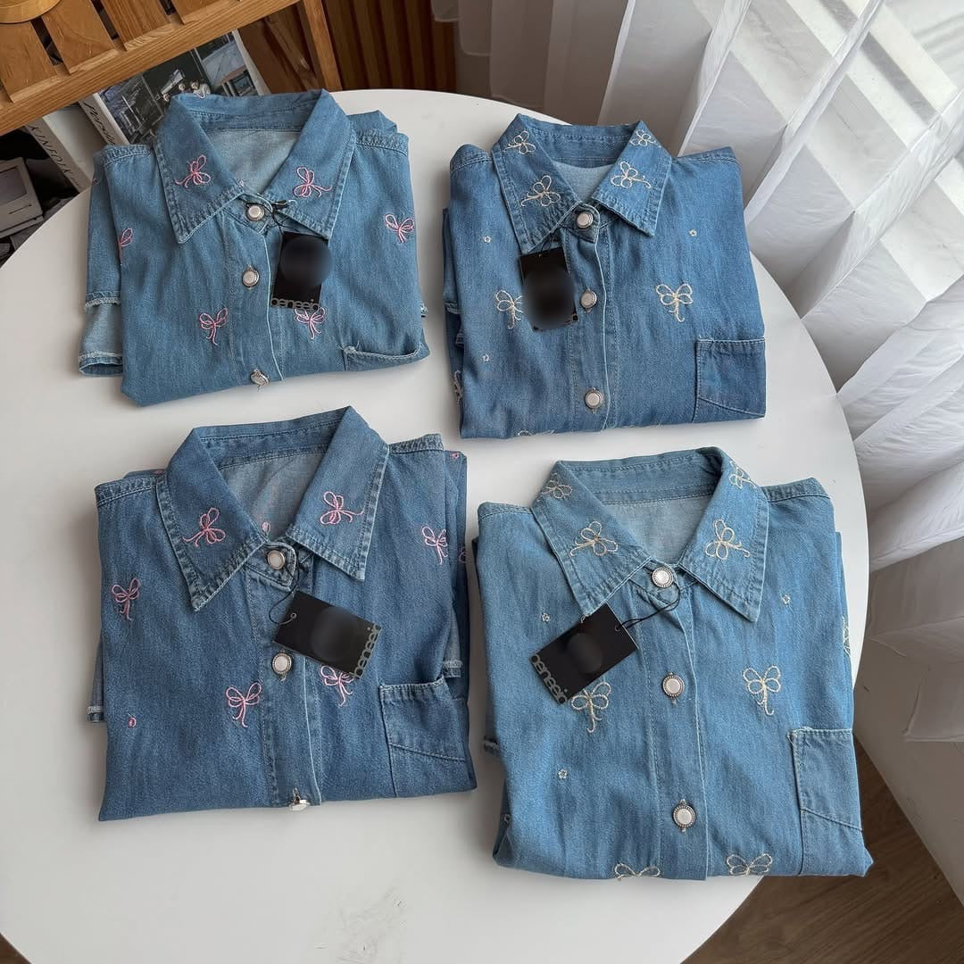 Denim embroidered top