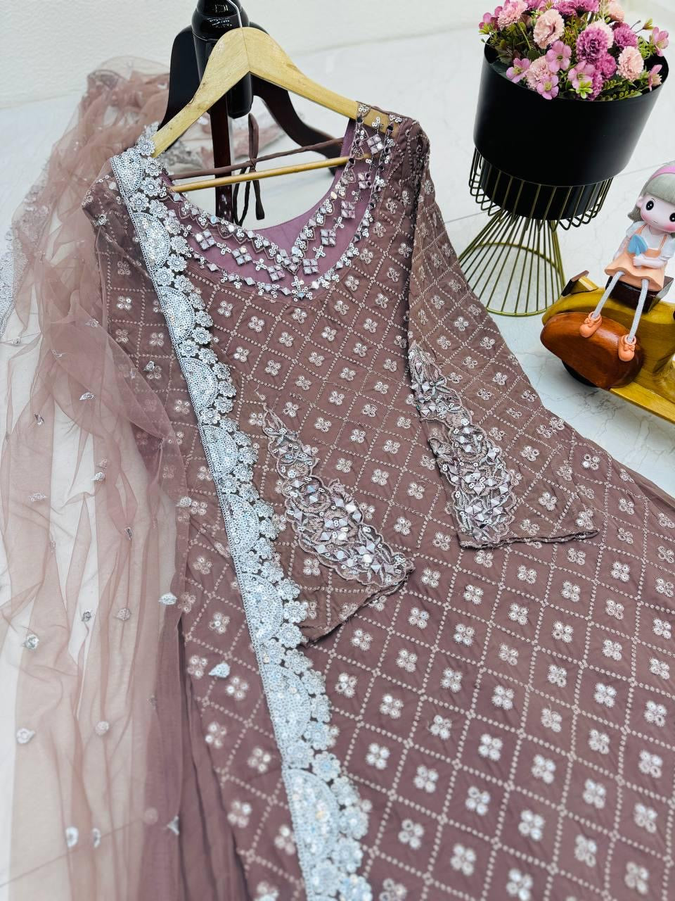 Mirror sequence embroidered suite