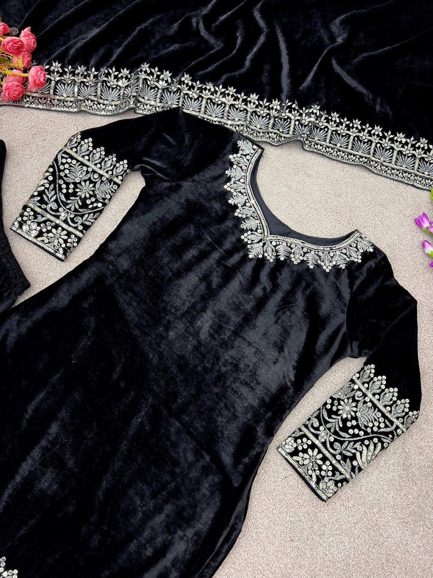 Velvet Sharara Suit
