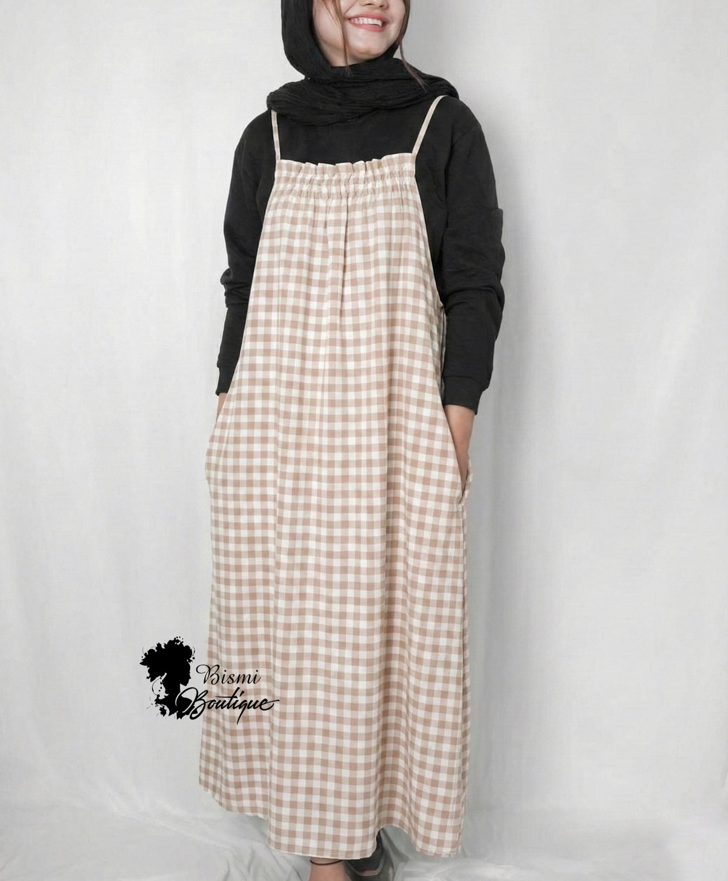 Cotton check pinafore and inner