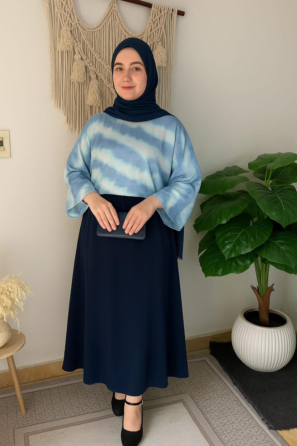 Printed top and cey skirt