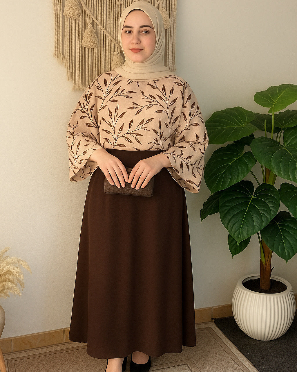 Printed top and cey skirt