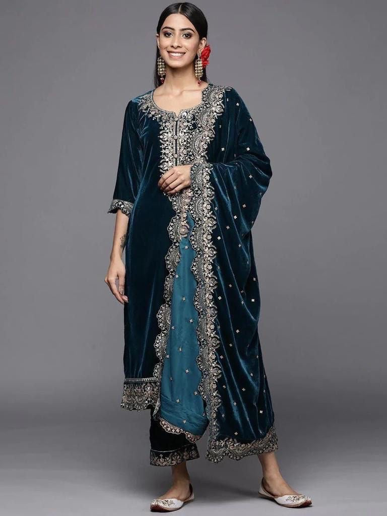 Velvet embroidered top and palazzo