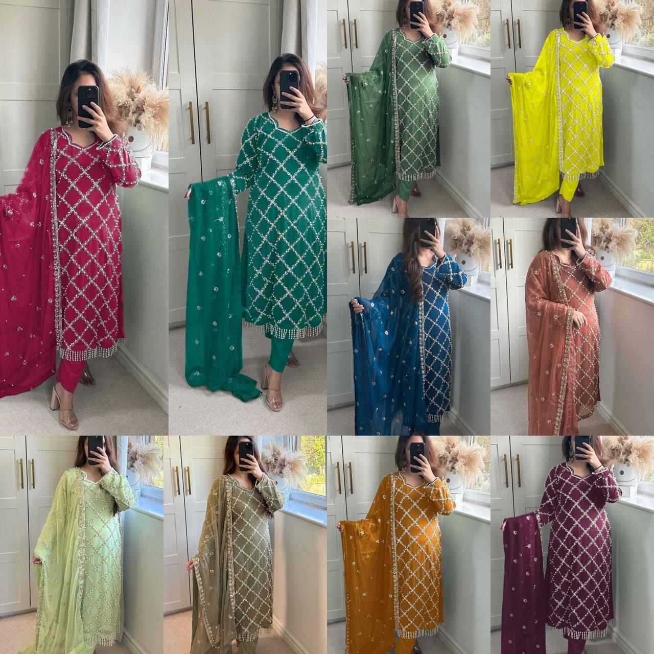Designer sequence embroidered suite