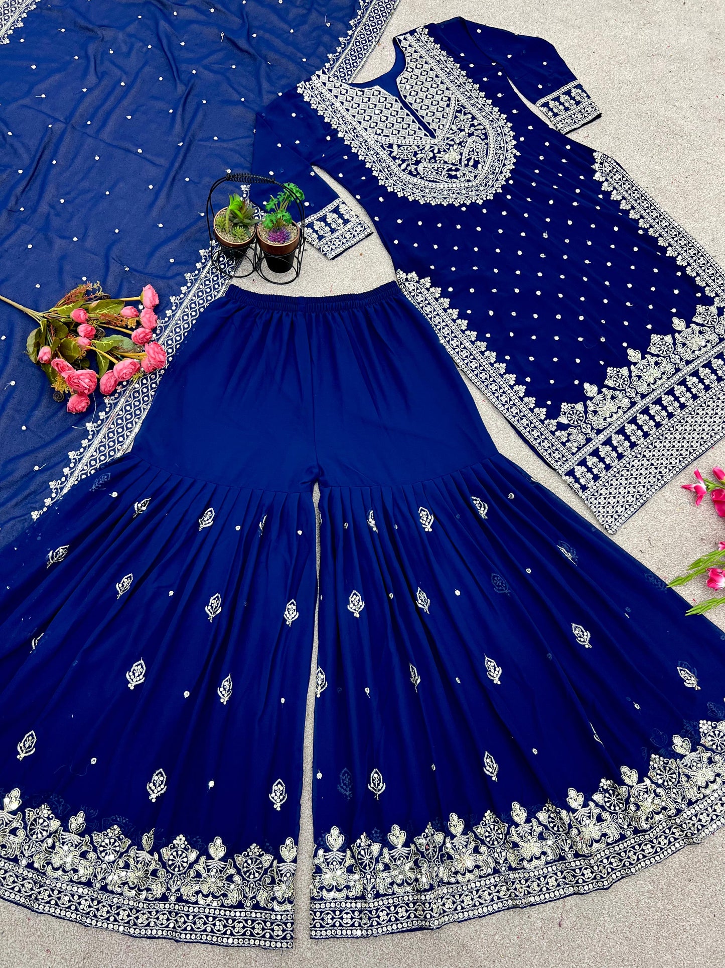 Embroidered sequence work gharara