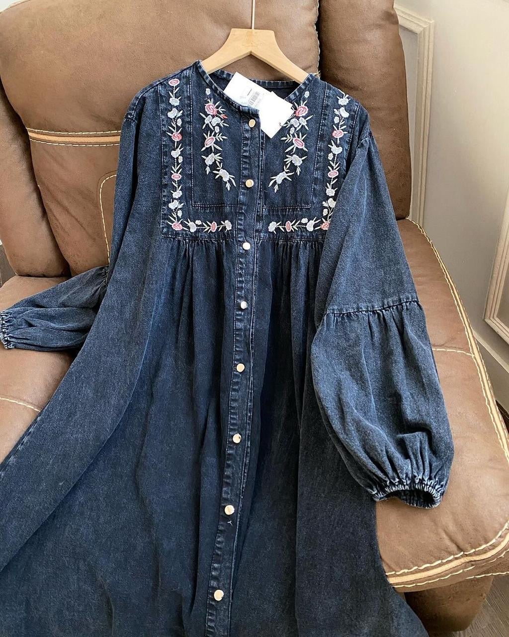 Denim embroidered gown