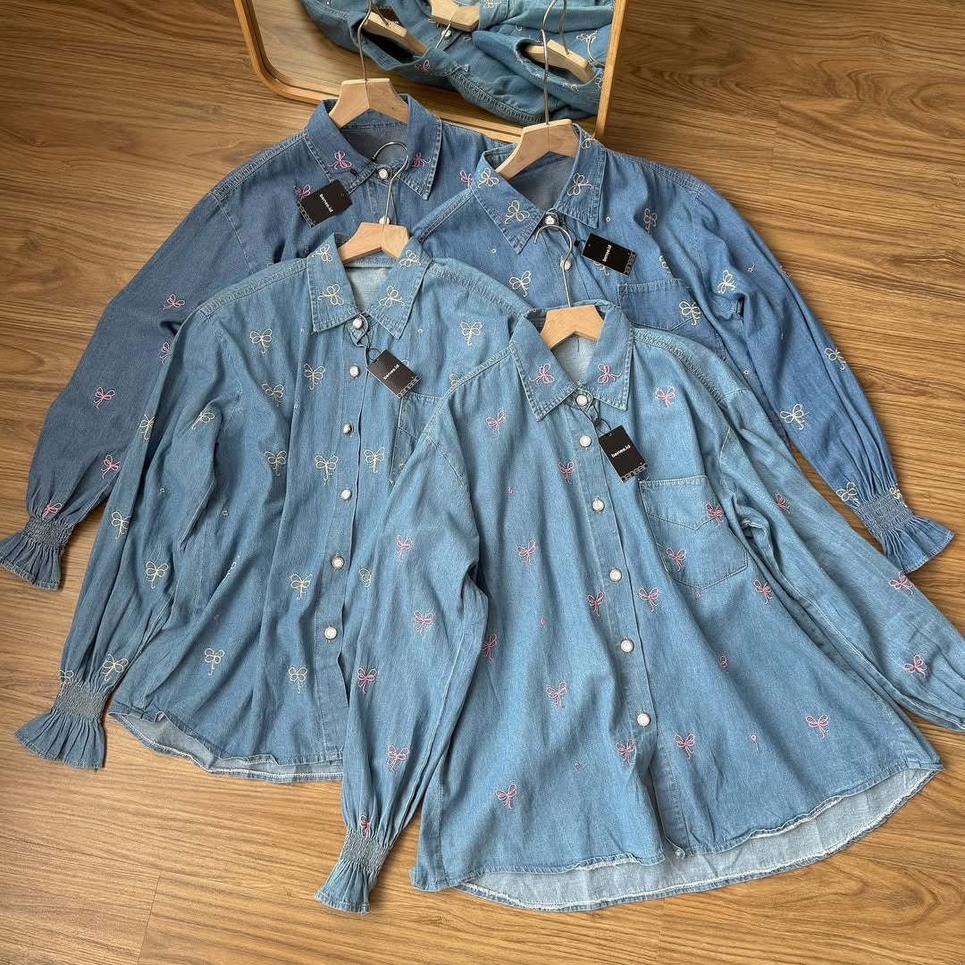 Denim embroidered top
