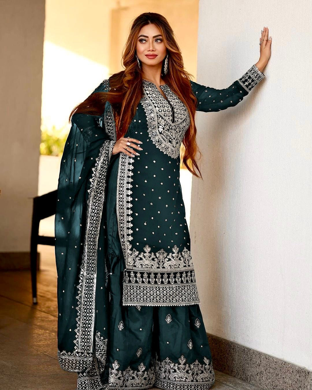Embroidered sequence work gharara