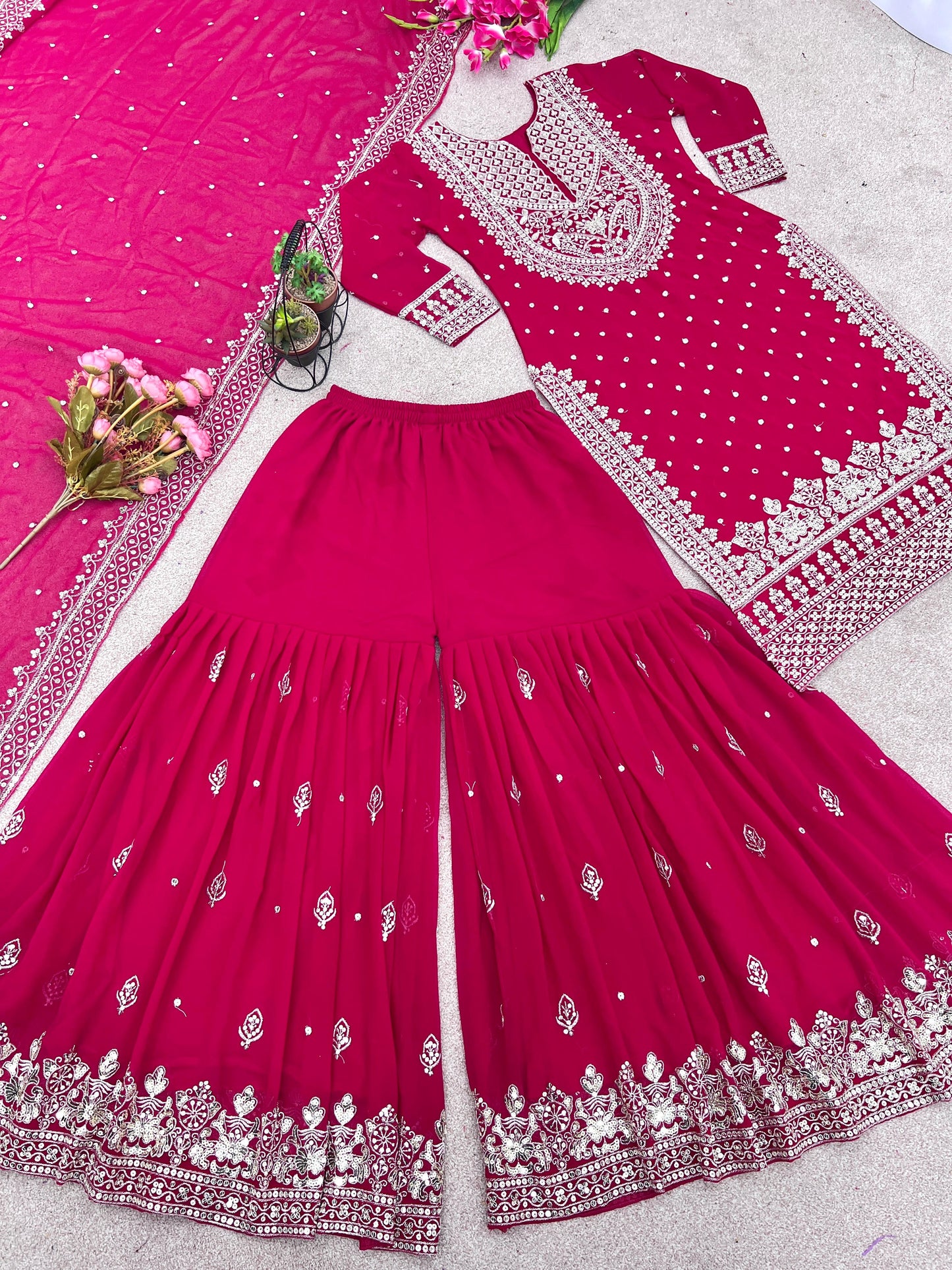 Embroidered sequence work gharara