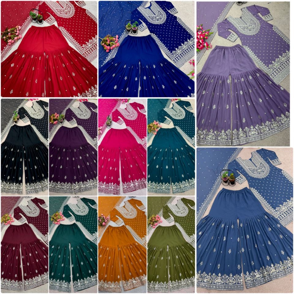 Embroidered sequence work gharara