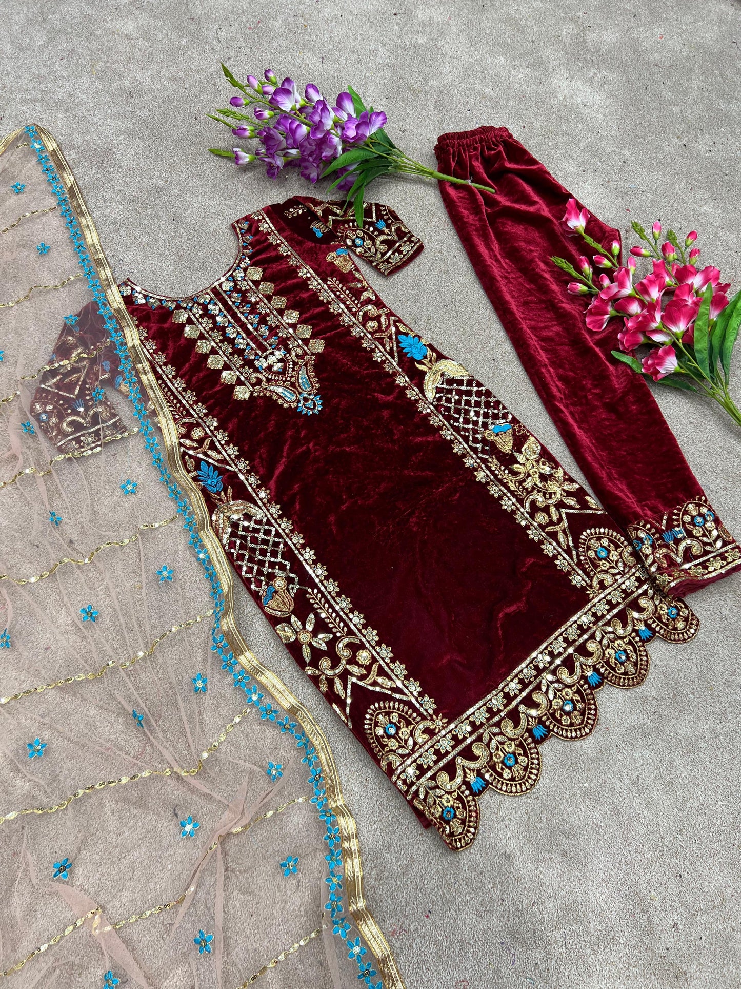 Velvet Embroidery Suit
