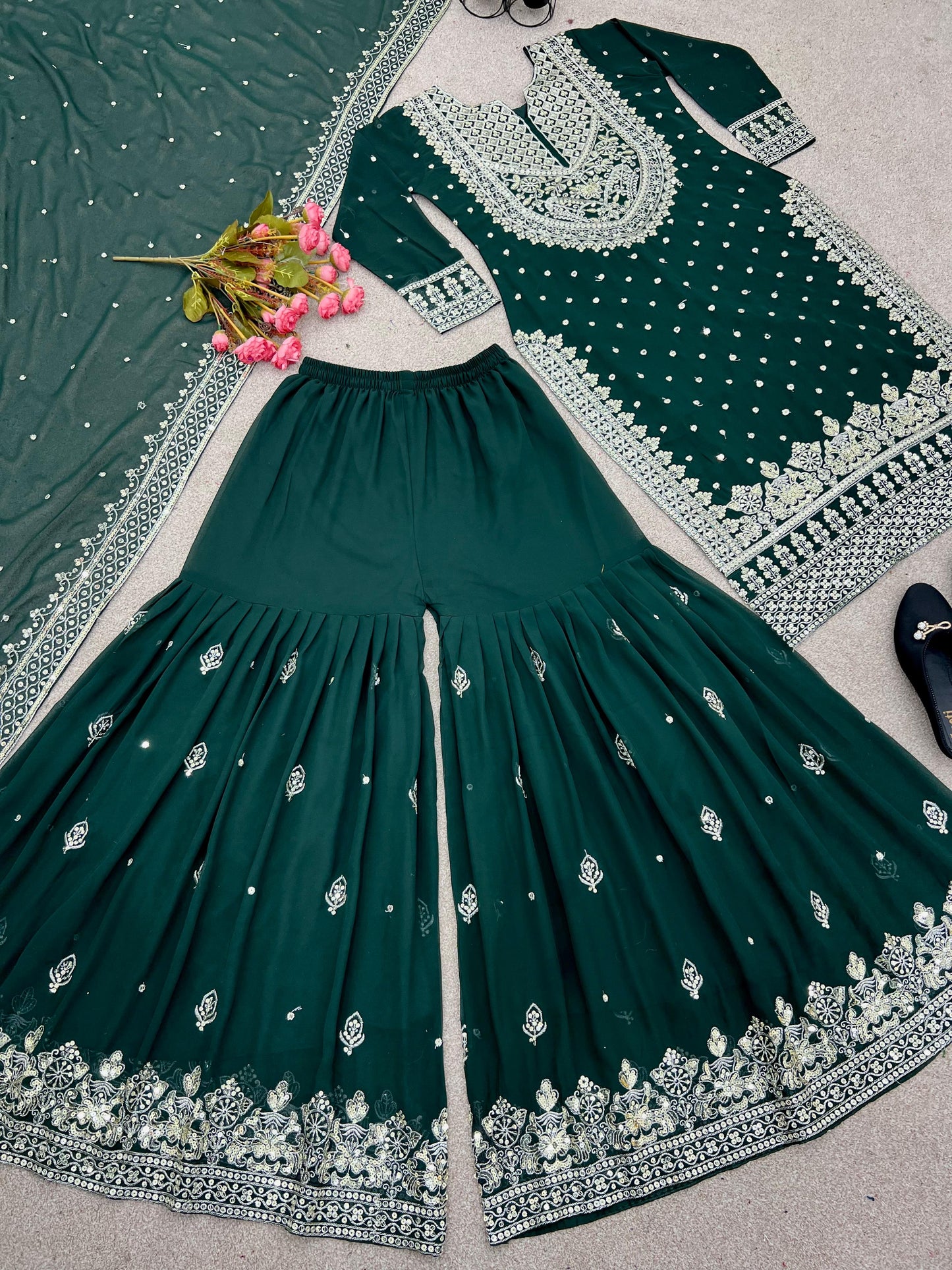 Embroidered sequence work gharara