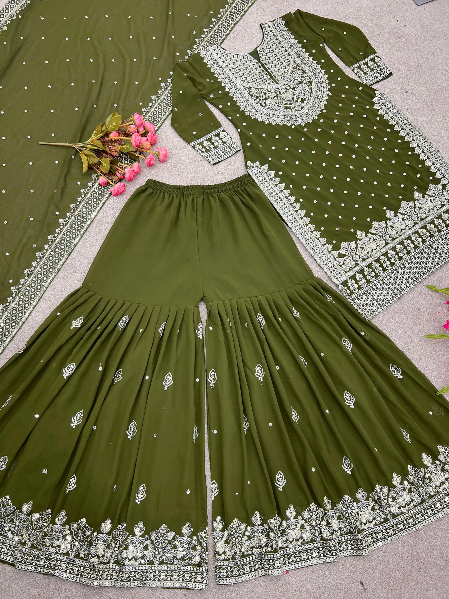 Embroidered sequence work gharara