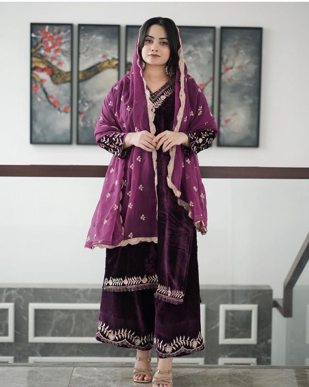 Velvet embroidered suite