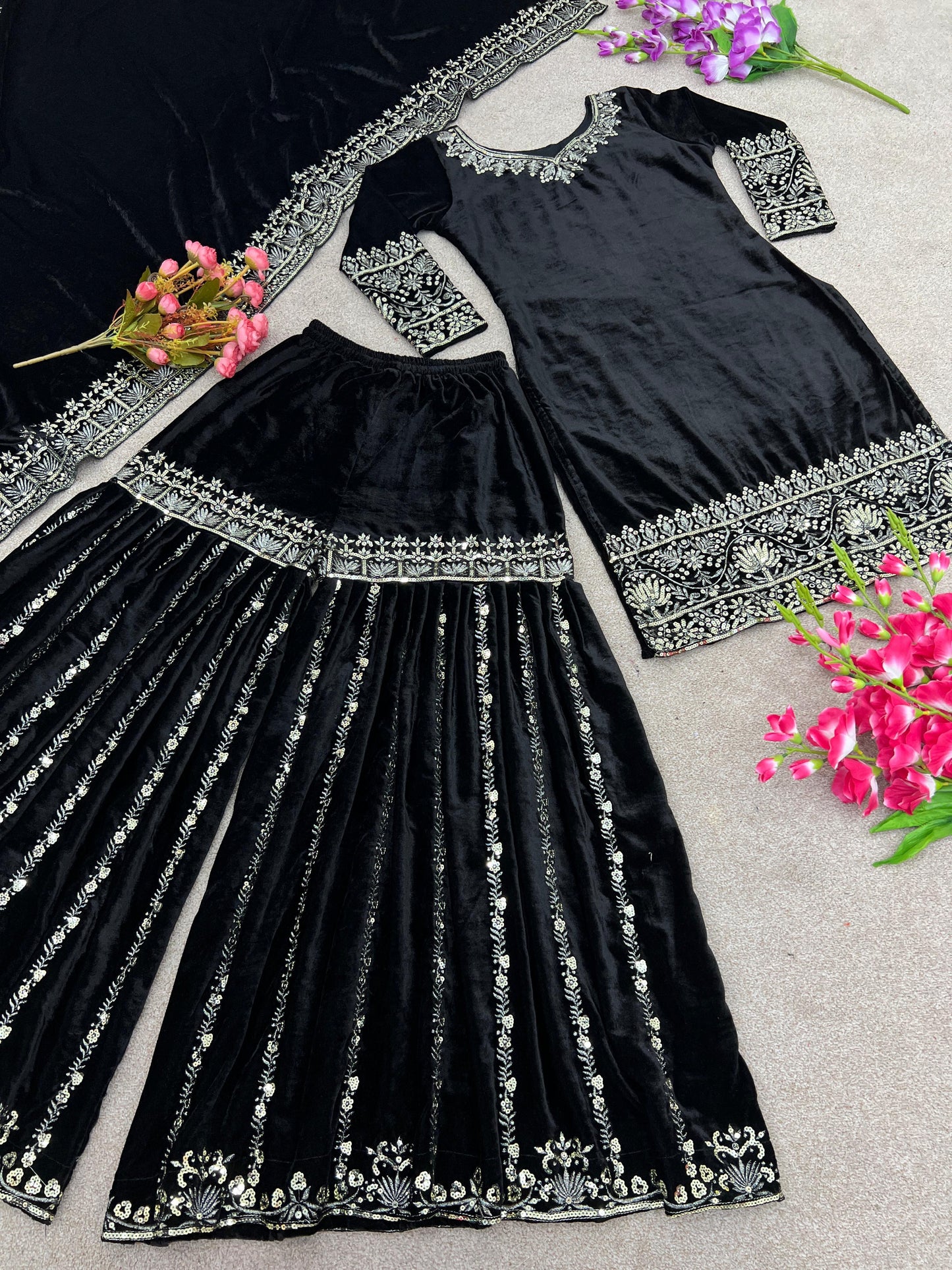 Velvet Sharara Suit