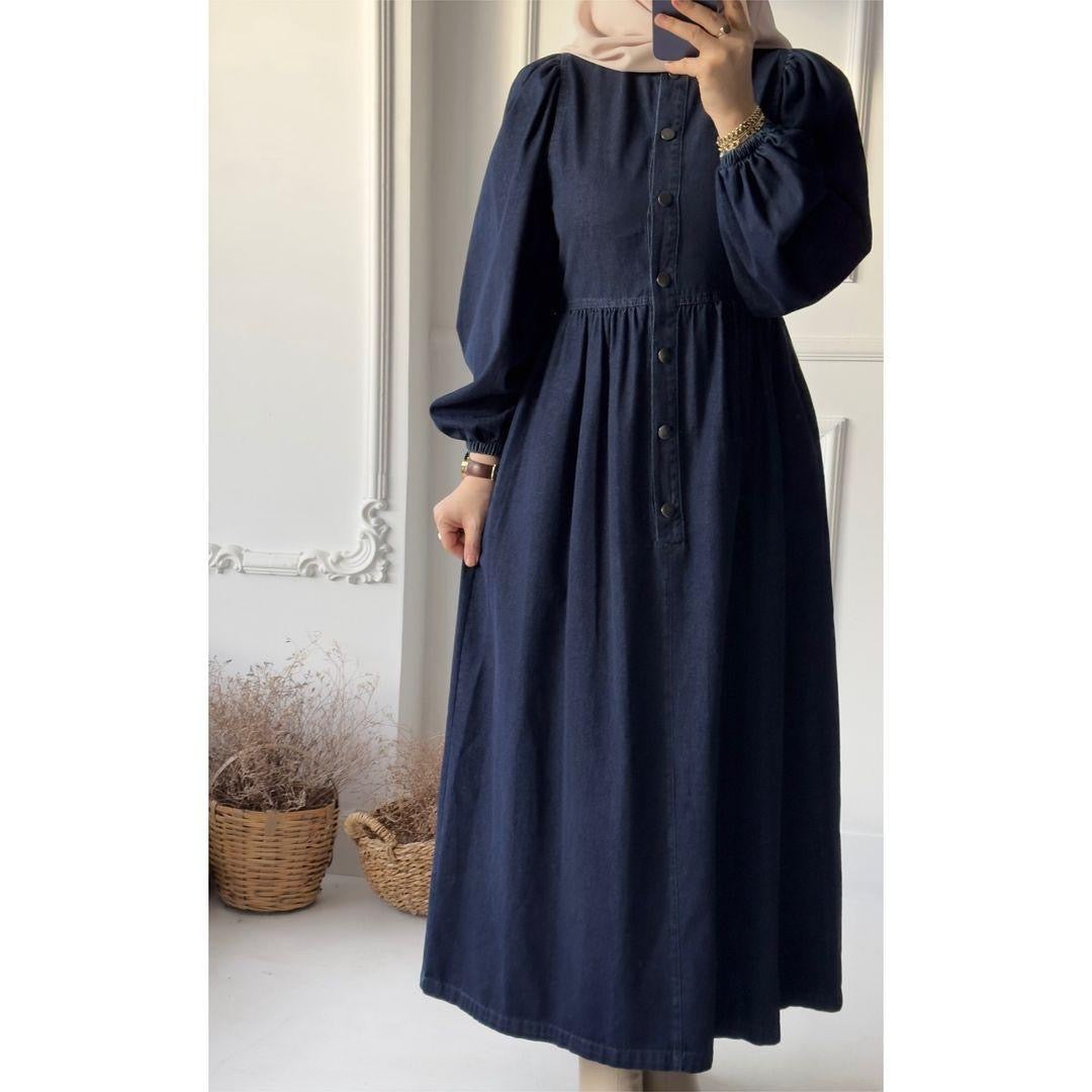 Denim gown with buttons