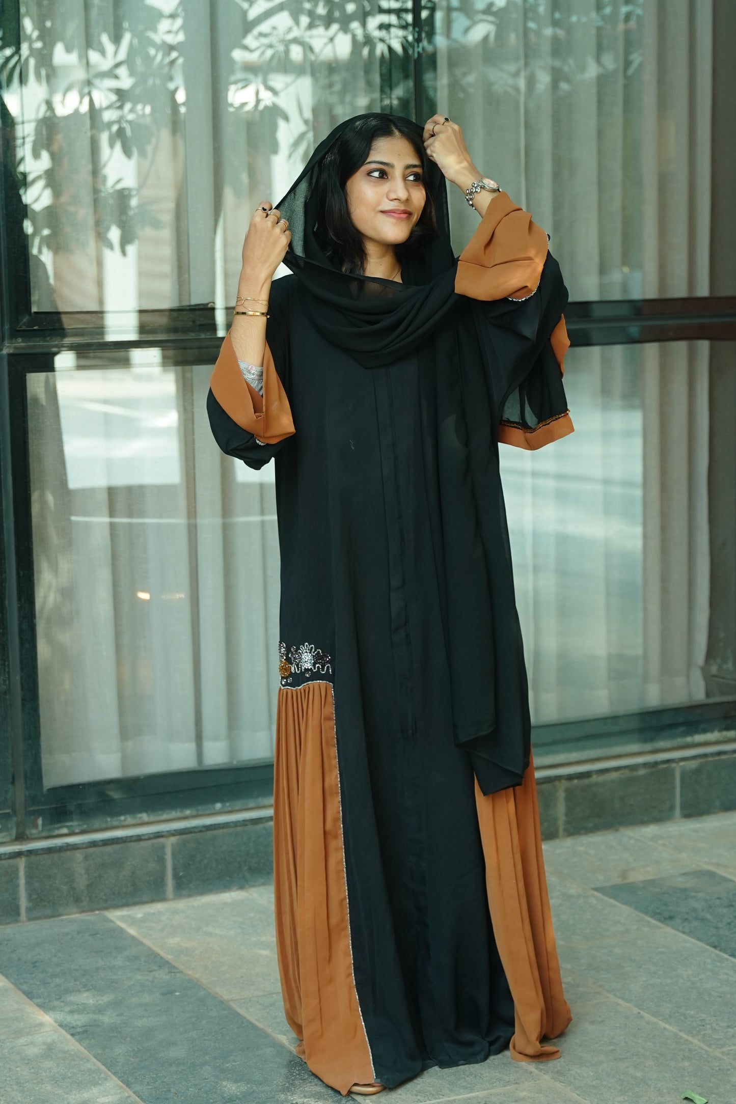 Handworked pleated abaya