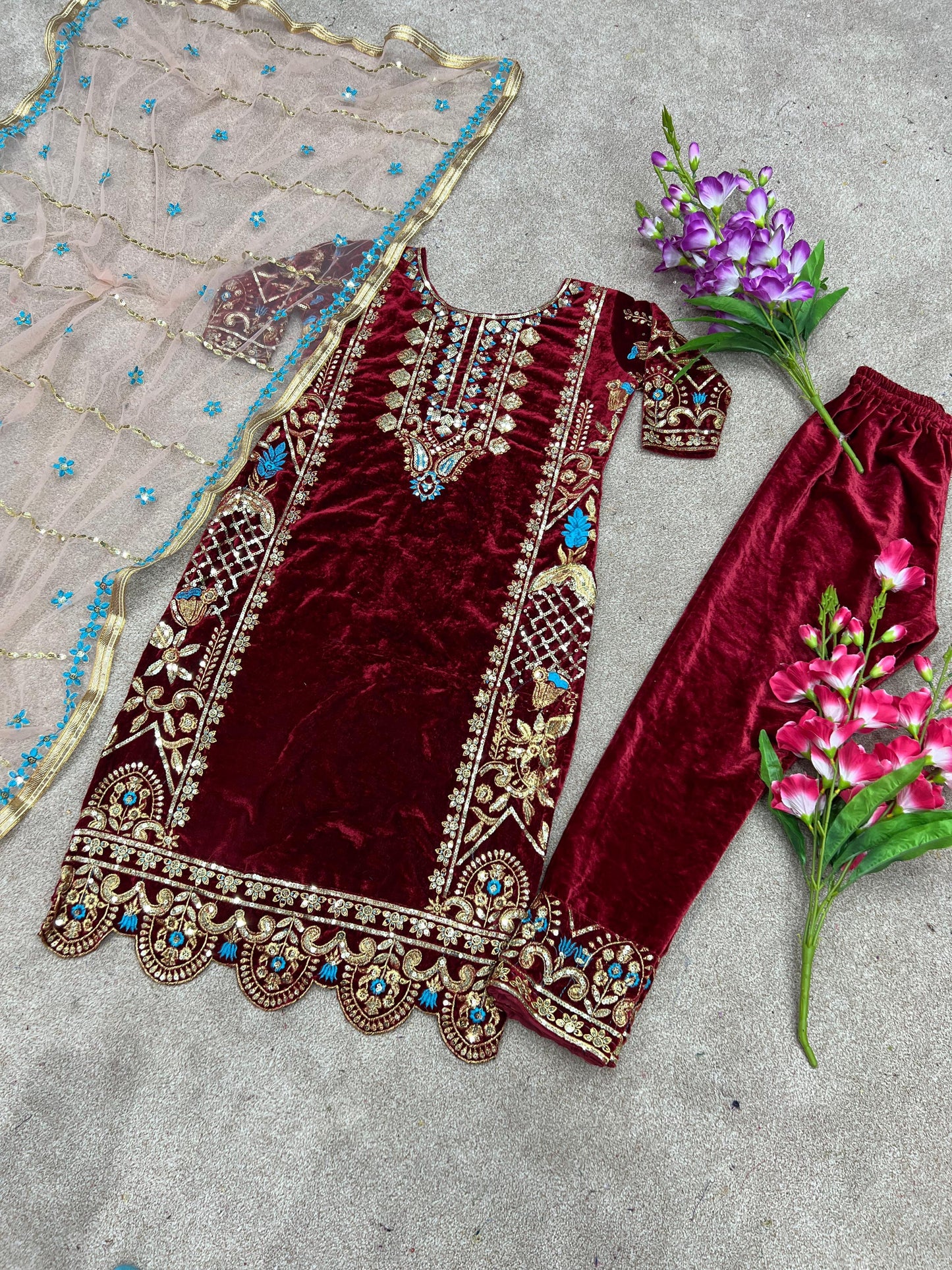 Velvet Embroidery Suit