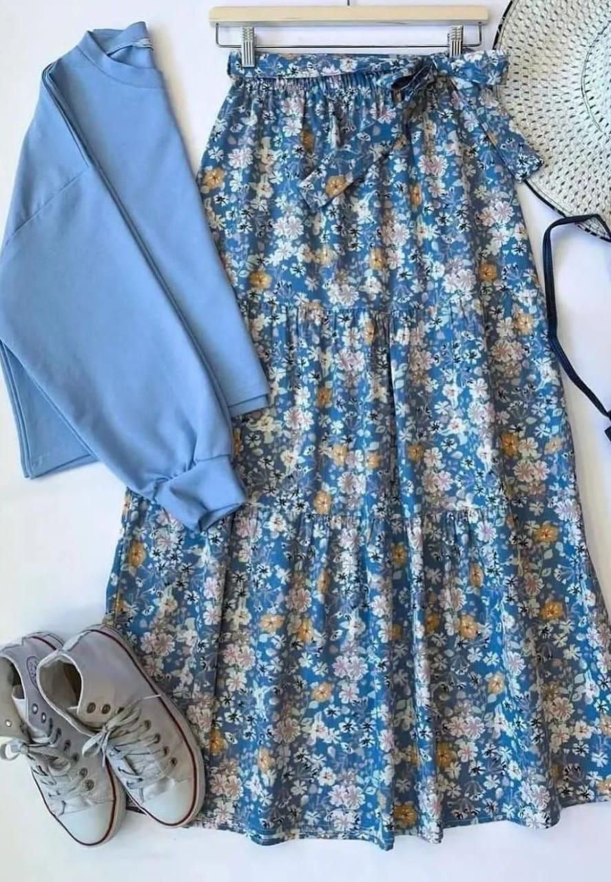 Banyan top and printed skirt