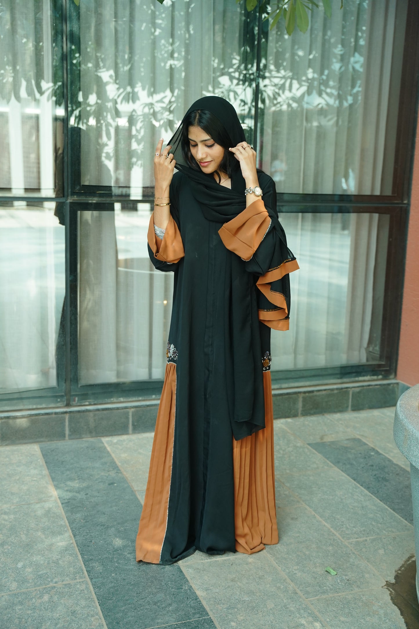 Handworked pleated abaya