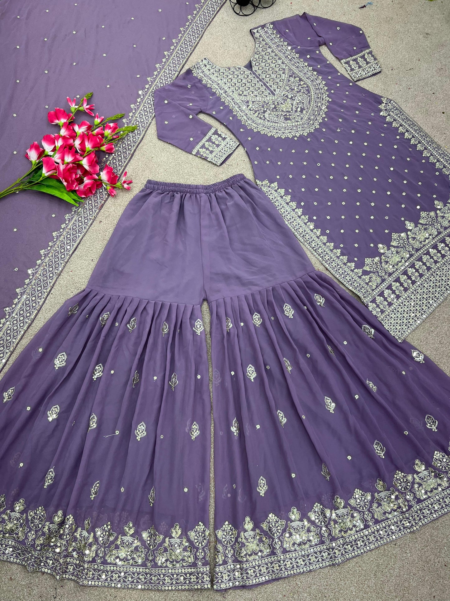 Embroidered sequence work gharara