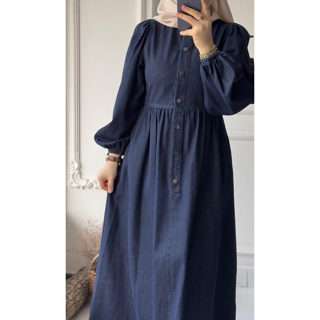 Denim gown with buttons