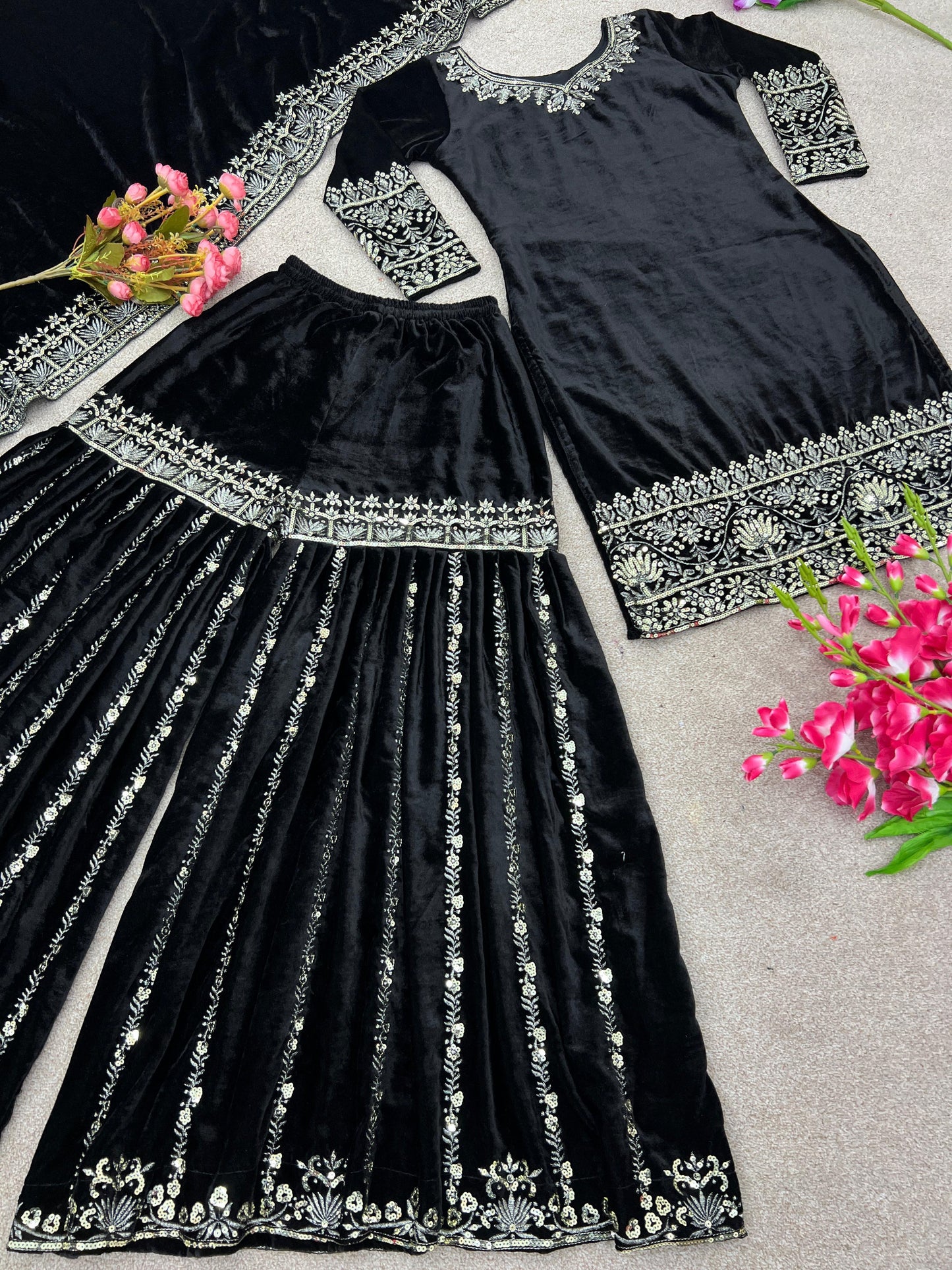 Velvet Sharara Suit